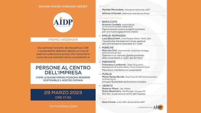 'PERSONE AL CENTRO DELL'IMPRESA' Come le buone prassi possono rendere sostenibile il nostro domani